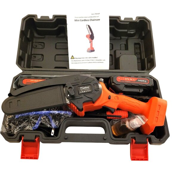 Tietoc Mini Cordless Chainsaw Case Accessories 6" Blade 2-Batteries Portable - Picture 6 of 9